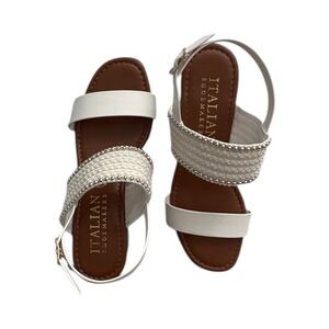 Italian White Braided Studded Block Heel Sandal Women 6 Spring Easter Resortwear